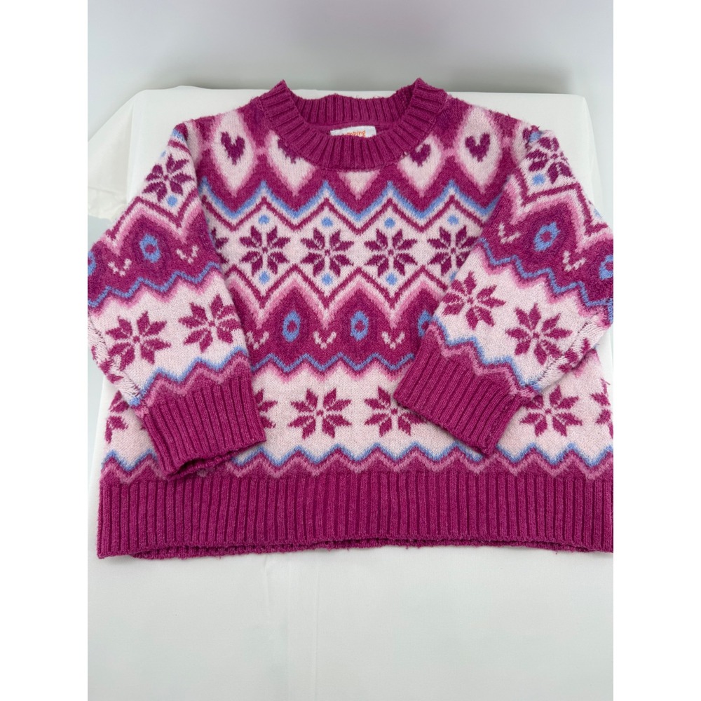 Jumping Beans Sweater Kids 12M Pink Excellent Fair Isle Snowflake Pullover
